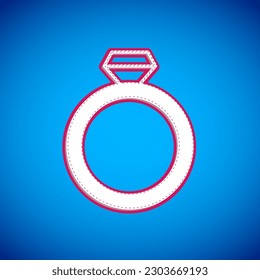 White Diamond engagement ring icon isolated on blue background.  Vector