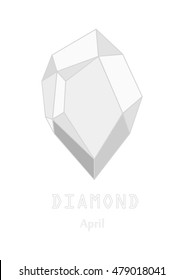 White Diamond Gem Stone, White Crystal, Gems And Mineral Crystal Vector Illustration, April Birthstone Gemstone