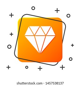 White Diamond icon isolated on white background. Jewelry symbol. Gem stone. Orange square button. Vector Illustration