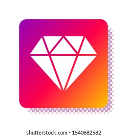 White Diamond icon isolated on white background. Jewelry symbol. Gem stone. Square color button. Vector Illustration