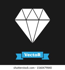 White Diamond icon isolated on black background. Jewelry symbol. Gem stone.  Vector Illustration