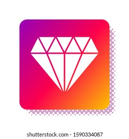 White Diamond icon isolated on white background. Jewelry symbol. Gem stone. Square color button. Vector Illustration