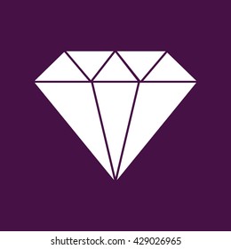 White diamond icon vector illustration. Purple background