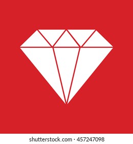 White diamond icon vector illustration. Red background