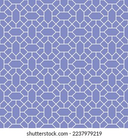 Forma de diamante blanco y patrón de línea diagonal en fondo azul. Línea diagonal vinculada y forma hexágona. Patrón de entramado blanco sobre fondo azul. Resumen del fondo del laberinto.