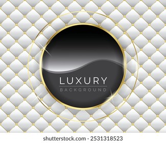 Fundo de luxo de estofamento de forma de diamante branco com botões dourados borda com círculos dourados pode ser usado para saudações, cartões, convite, papel de parede, web, blog, gráfico e impressão.