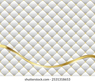 White diamond shape upholstery luxury background with golden buttons border with golden ribbon can be used for greetings, cards, invitation, wallpaper, web, blog, graphic and printing.
