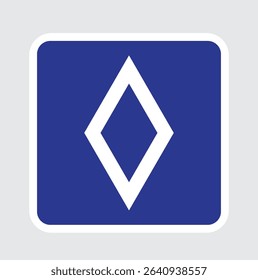 white diamond shaped traffic sign on blue background. white almas france traffic sign.eps