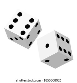 white dice with black dots on it vector icon.