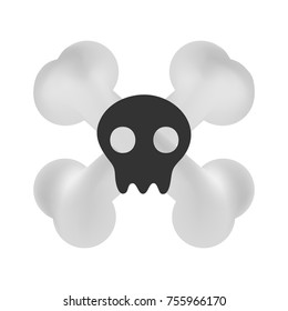 White dice and black skull on a white background