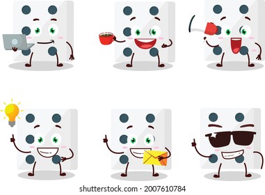 White dice cartoon character with various types of business emoticons. Vector illustration