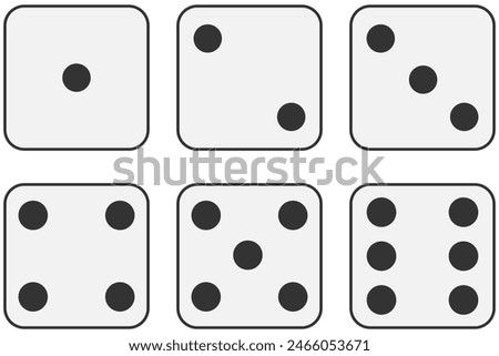 White dice graphic icons set isolated on white background.