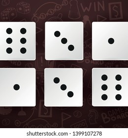 White Dices on the hand draw doodle background. Vector illustration