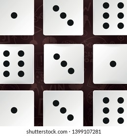 White Dices on the hand draw doodle background. Vector illustration