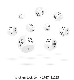 White dices with shadow. Flat 3D isometric style, vector illustration.