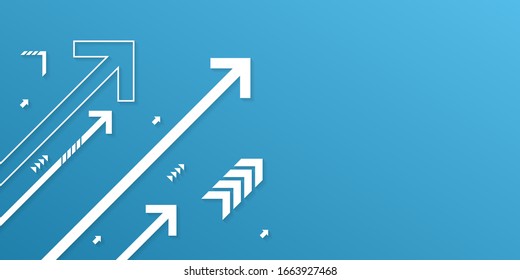 White different up arrow on blue background illustration with copy space, business growth concept.