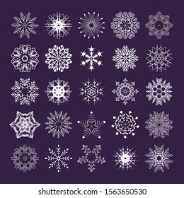 White different snowflakes collection. Vector isolated silhouette icons