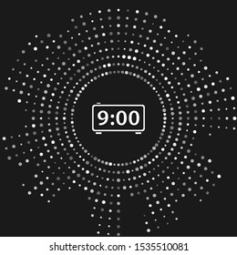 White Digital alarm clock icon isolated on grey background. Electronic watch alarm clock. Time icon. Abstract circle random dots. Vector Illustration