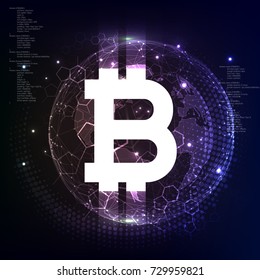 White digital currency sign- Great Bitcoin, futuristic digital money, technology worldwide network concept, vector illustration