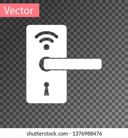 White Digital door lock with wireless technology for unlock icon isolated on transparent background. Door handle sign. Security smart home of concept. Vector Illustration