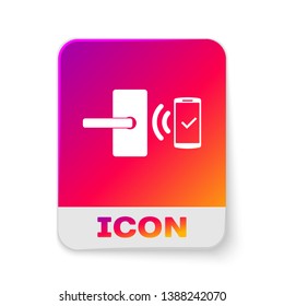 White Digital door lock with wireless technology for unlock icon isolated on white background. Door handle sign. Security smart home of concept. Rectangle color button. Vector Illustration