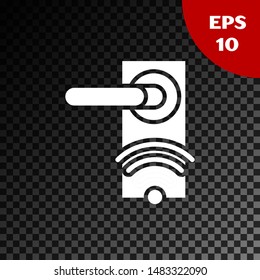 White Digital door lock with wireless technology for unlock icon isolated on transparent dark background. Door handle sign. Security smart home.  Vector Illustration
