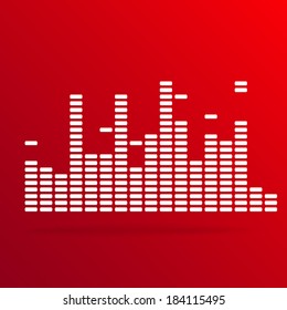 White digital equalizer background on red - vector illustration