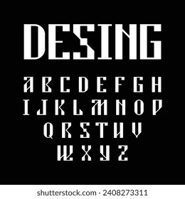 White digital latin gothic alphabet font design on black background