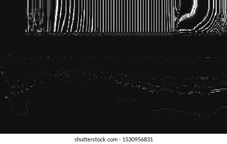 White digital noise on a dark background. Image of the monitor screen in case of malfunction and error of the video data stream. Vector illustration.