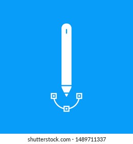 white digital pencil like stylus. concept of easy creating illustrations using modern technology. flat cartoon style trend e-pencil logotype graphic art design isolated on blue background