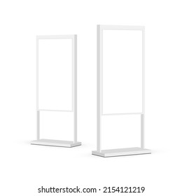 White Digital Signage Mockup With Blank Screen, Side View. Vector Illustration