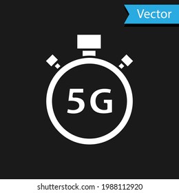 White Digital speed meter concept with 5G icon isolated on black background. Global network high speed connection data rate technology.  Vector
