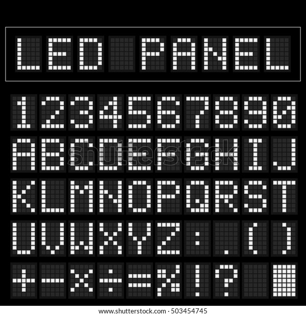 White\
digital square led font display with sample\
panel