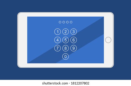 Comprimido digital blanco con la pantalla bloqueada listo para ingresar el código de desbloqueo
