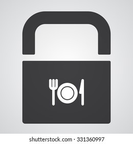 White Dinner icon on black pad lock