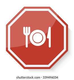 White Dinner icon on red stop sign web app