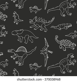 white dinosaur raptor line pattern on black background