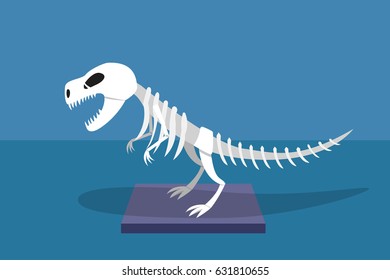 White Dinosaur skeleton in museum, vector design
