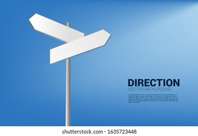 white direction signage with blue background. Concept of time to make decision in business direction