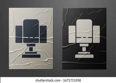 White Director movie chair icon isolated on crumpled paper background. Film industry. Paper art style. Vector Illustration