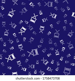 White Director movie chair icon isolated seamless pattern on blue background. Film industry.  Vector Illustration