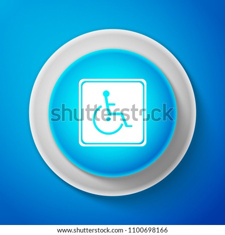 White Disabled handicap icon isolated on blue background. Wheelchair handicap sign. Circle blue button with white line. Vector Illustration