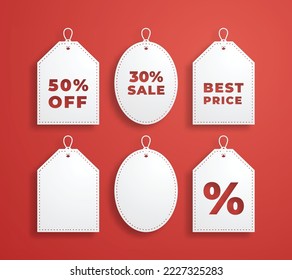 White discount label with various shape, Price tag - Vector