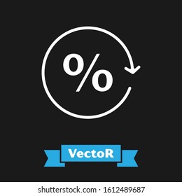 White Discount percent tag icon isolated on black background. Shopping tag sign. Special offer sign. Discount coupons symbol.  Vector Illustration