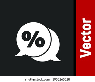 White Discount percent tag icon isolated on black background. Shopping tag sign. Special offer sign. Discount coupons symbol.  Vector Illustration