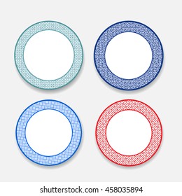 White dish with Chinese pattern, isolated vector