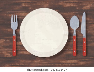 White dish and fork set watercolor