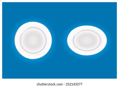white Dish on blue Background
