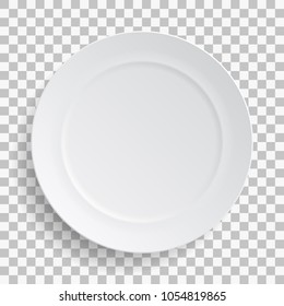 Белая тарелка изолирована на прозрачном фоне. Кухонная посуда для еды, кухня, фарфоровая посуда. Векторная иллюстрация для вашего продукта, элемент дизайна посуды.