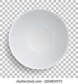 White dish plate isolated on transparent background. Kitchen dishes for food, kitchen, porcelain dishware. Vector illustration for your product, tableware design element.